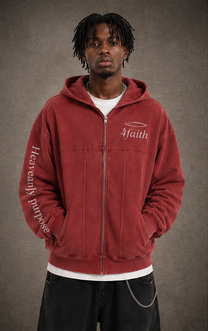 Heavenly Purposes Zip Hoodie — Washed Red